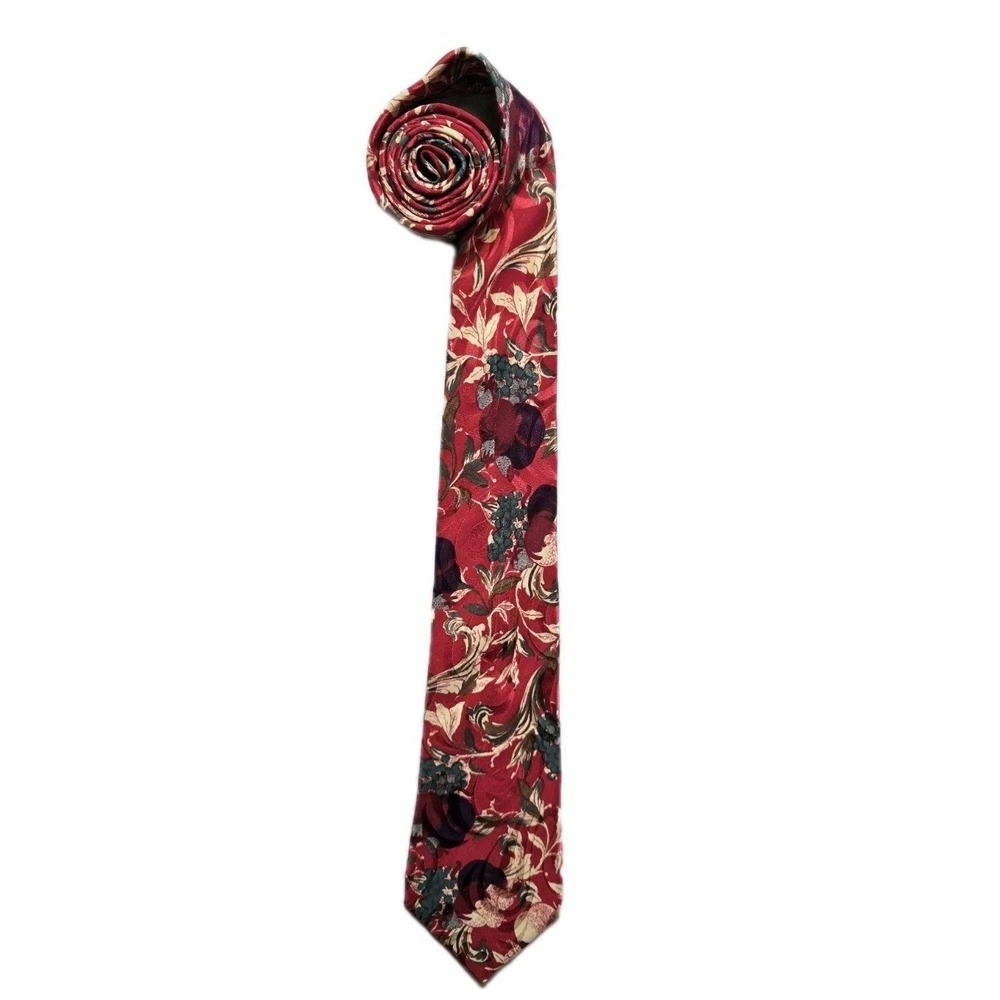 Vintage Men's Tie Red Floral  Silk Mario Valentino
